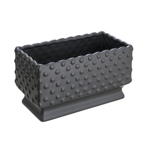 Black Ceramic Hobnail Planter with Scalloped Edge & Polka Dots